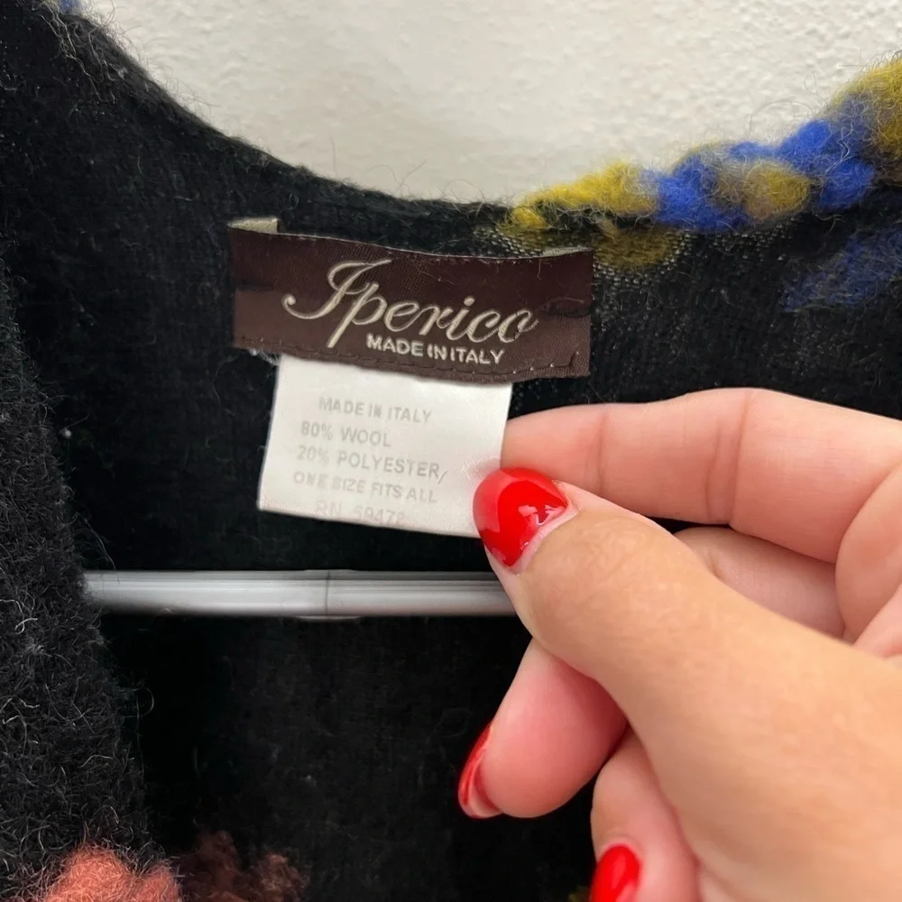 Iperico Flower Knit Shawl Wool Cardigan Made In Italy one size fits most